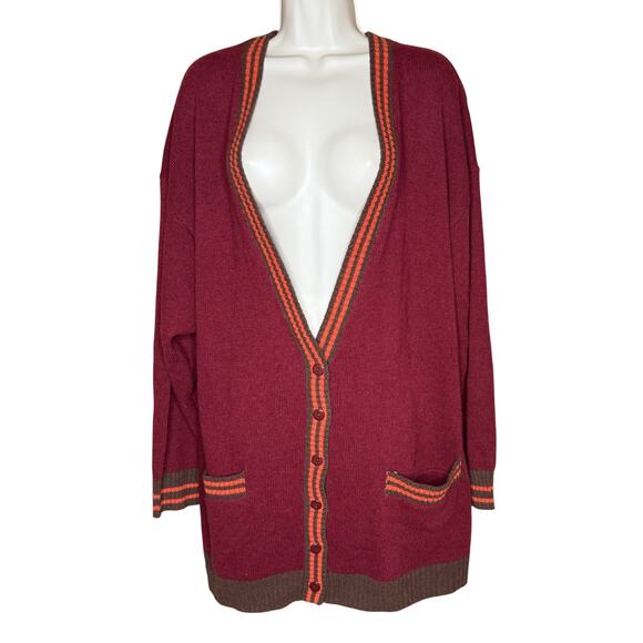 Unique Vintage Burgundy Brown Orange Cardigan Sweater 4X NWOT - Picture 1 of 5